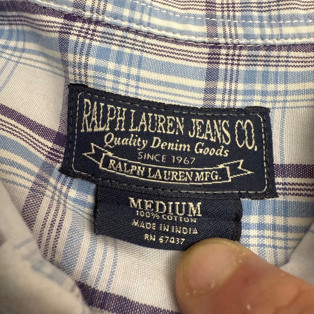 Ralph Lauren Jeans Co Mens Medium Blue Plaid Short Sleeve Button Down Shirt - Picture 2 of 7